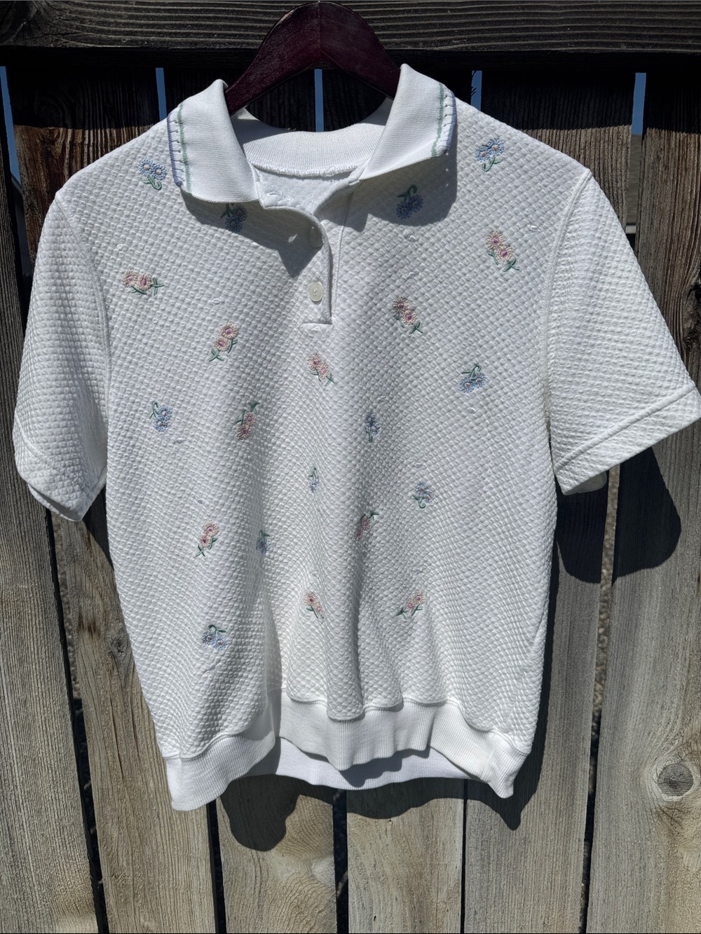 White Embroidered Floral Polo Top - Kids